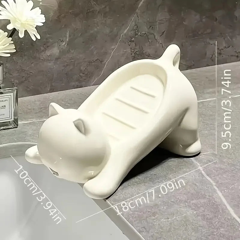 🧼 Saboneteira Gato Cartoon Fofa: Plástico com Drenagem – Decoração e Higiene para o Banheiro!