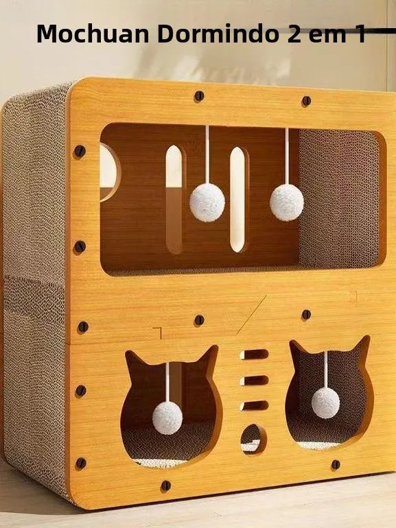 🏡 Vila Espaçosa de Madeira Premium: Toca de Luxo, Arranhador e Escalada Integrados!