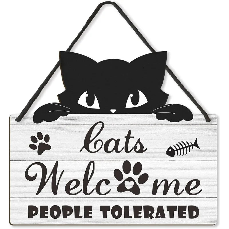 😂 Placa Rústica "Gatos Bem-Vindos, Pessoas Toleradas" – Humor Felino para Casa e Escritório!