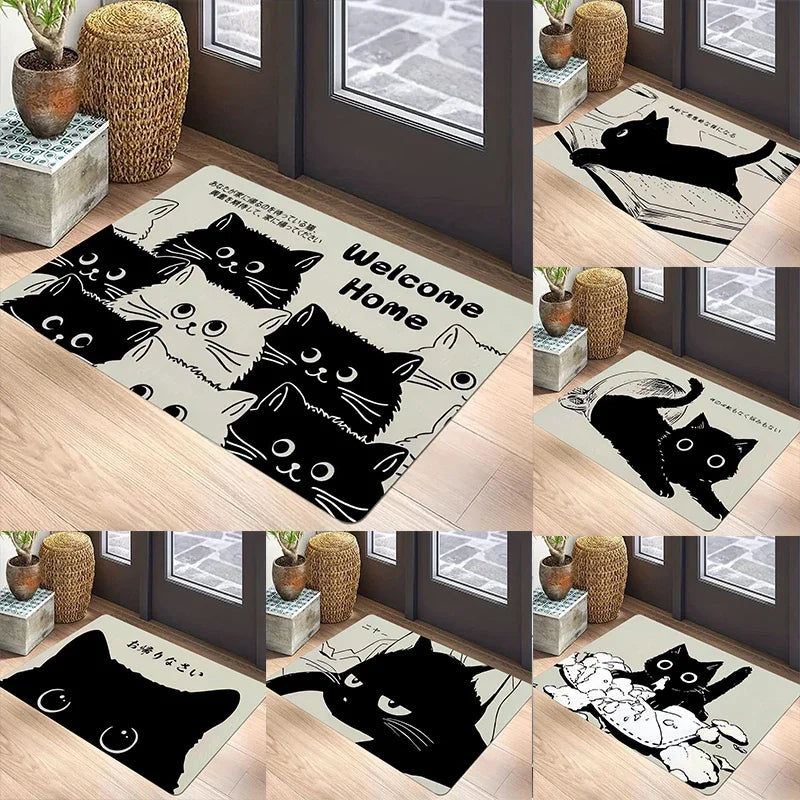 🐈‍⬛ Tapete Capacho Gato Preto Boas-Vindas: Antiderrapante, Lavável e Perfeito para Interior/Exterior!