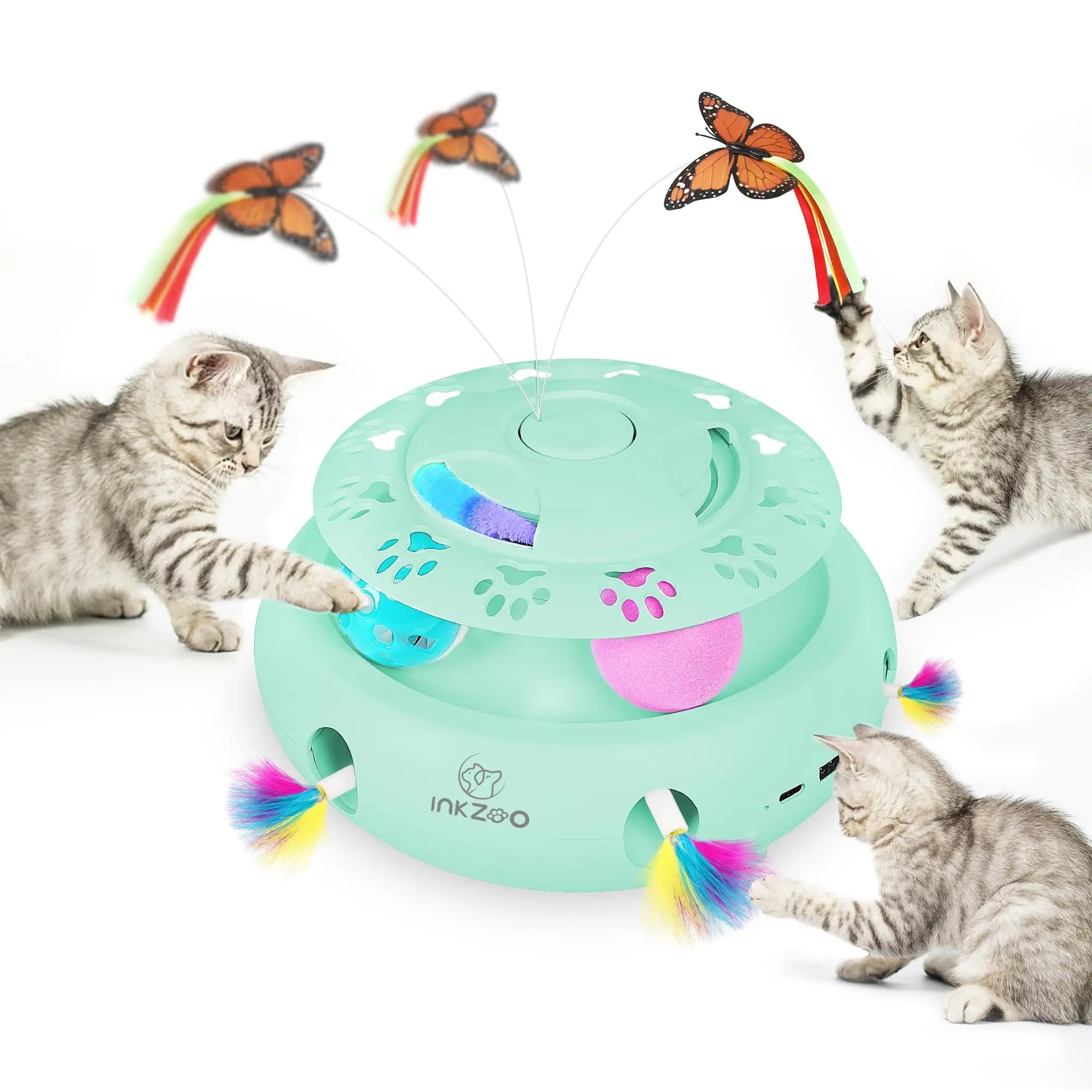 🕹️Bate-Rato Automático, Borboleta e Pista – Centro de Entretenimento USB para Gatos!
