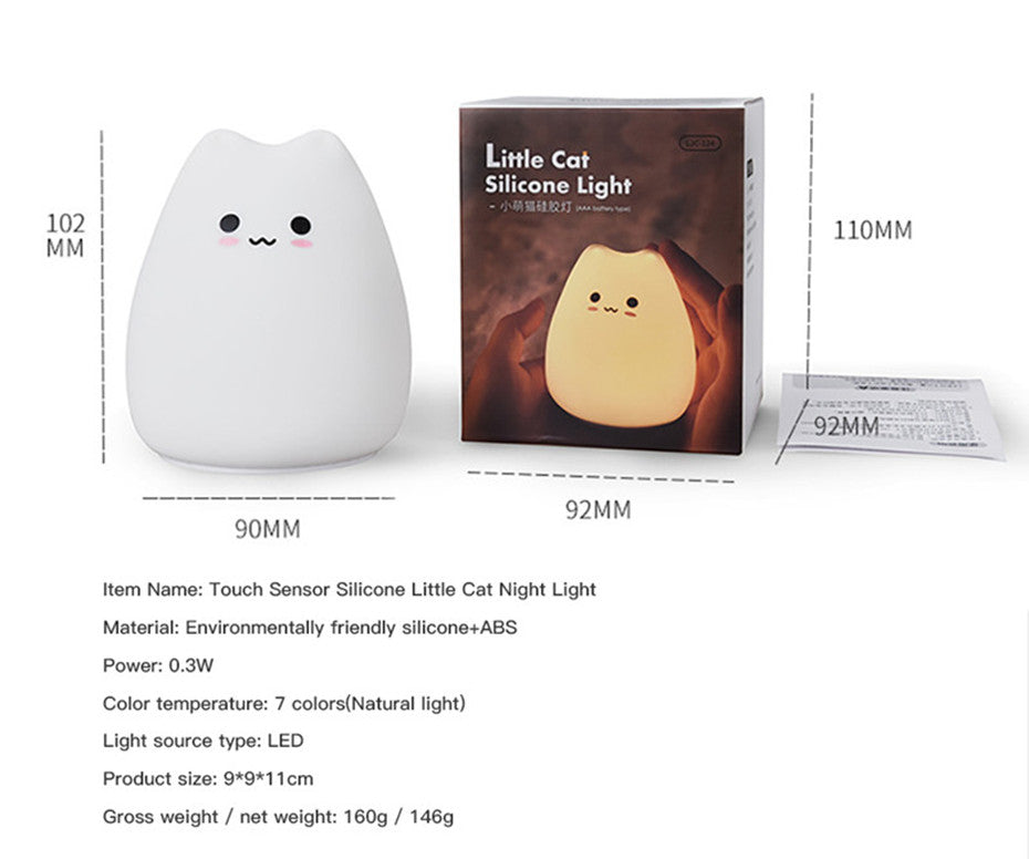 😻 Luminária Noturna Gato Mini: Toque Mágico, 7 Cores e Proteção Ocular – Presente Perfeito para Crianças!