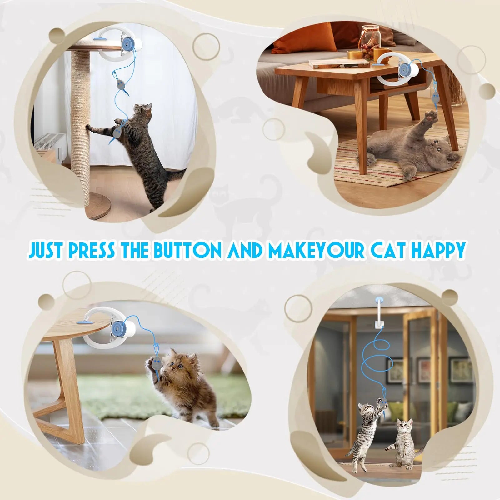 🐭 Brinquedo Retrátil para Porta: 3 Ratos com Catnip – Rebote Automático para Gatos de Interior (Cor Branca)!