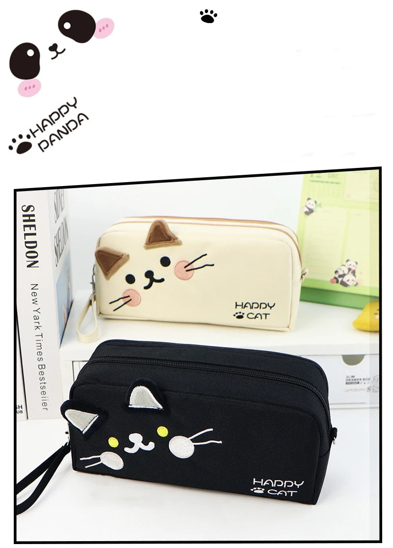 🐾 Estojo Gato Preto e Branco: Grande Capacidade, Portátil e Organização Inteligente!