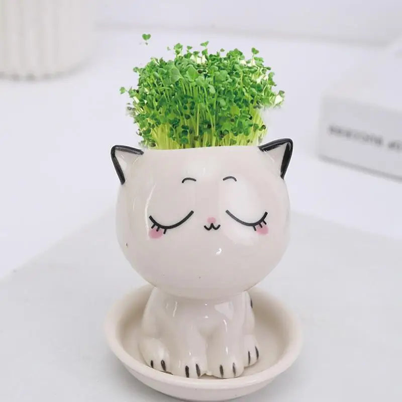 🪴 Vaso de Cerâmica Gatinho Cartoon Mini: Fofura Kawaii para Suculentas e Decoração!