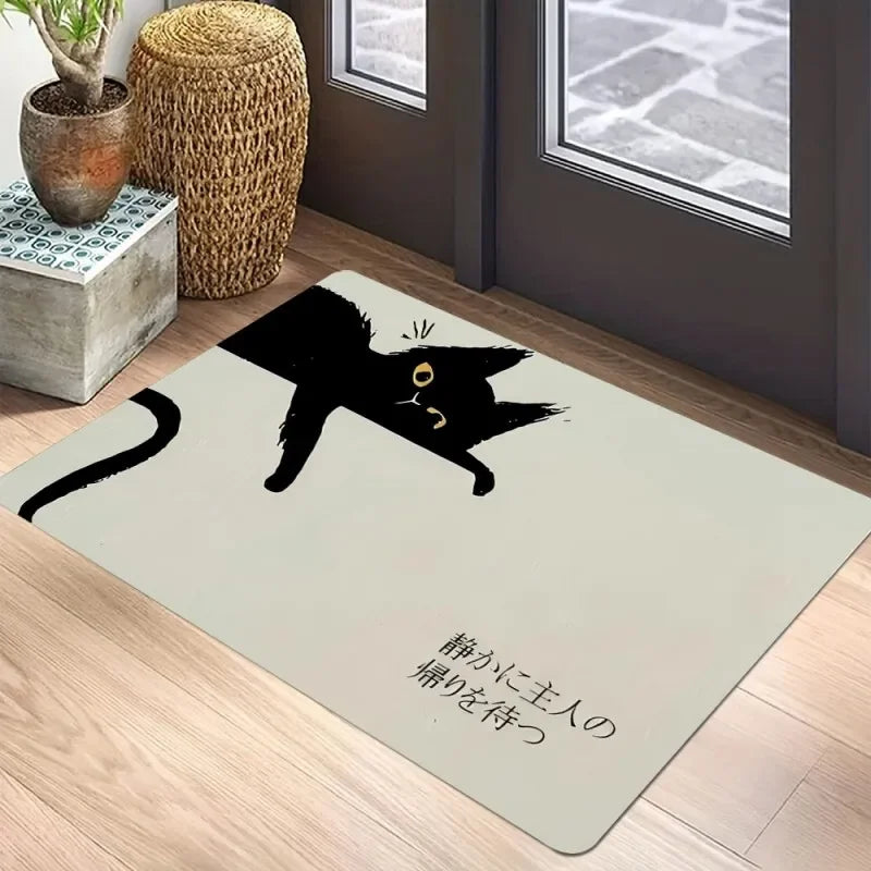 🐈‍⬛ Tapete Capacho Gato Preto Boas-Vindas: Antiderrapante, Lavável e Perfeito para Interior/Exterior!