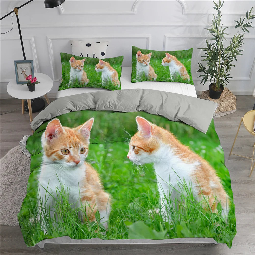 🛌 Conjunto de Cama 3D Gatos Fofos: Aconchego, Arte e a Companhia do Seu Pet na Decoração!