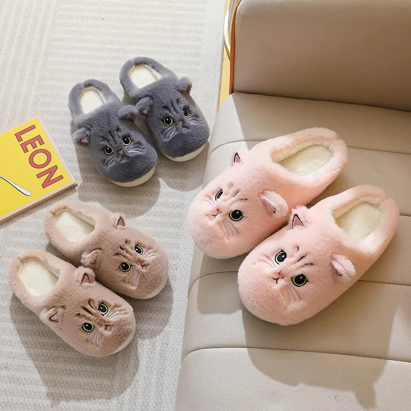 🐾 Pantufas Gato Cartoon Quentinhos: Pelúcia Antiderrapante – Conforto para os pes!