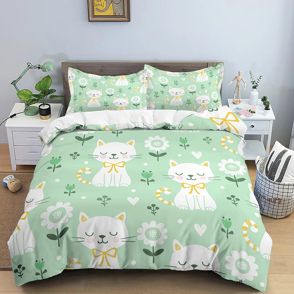 🛌 Conjunto de Cama 3D Gatos Fofos: Aconchego, Arte e a Companhia do Seu Pet na Decoração!