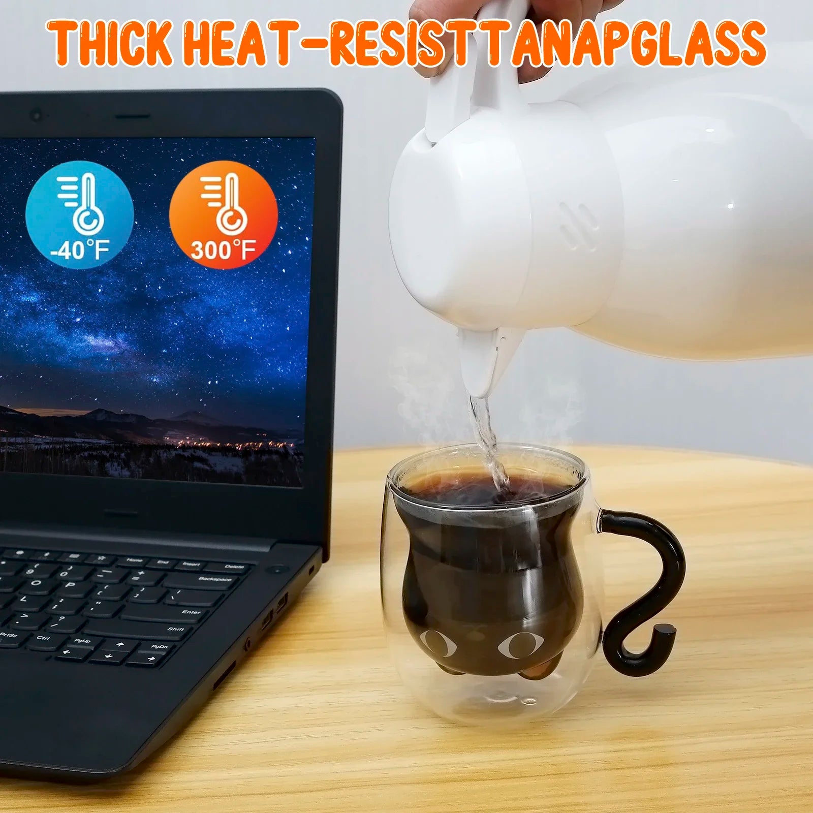 ☕ Caneca de Vidro Parede Dupla (250-300ml): Fofura Felina e Isolamento Térmico!
