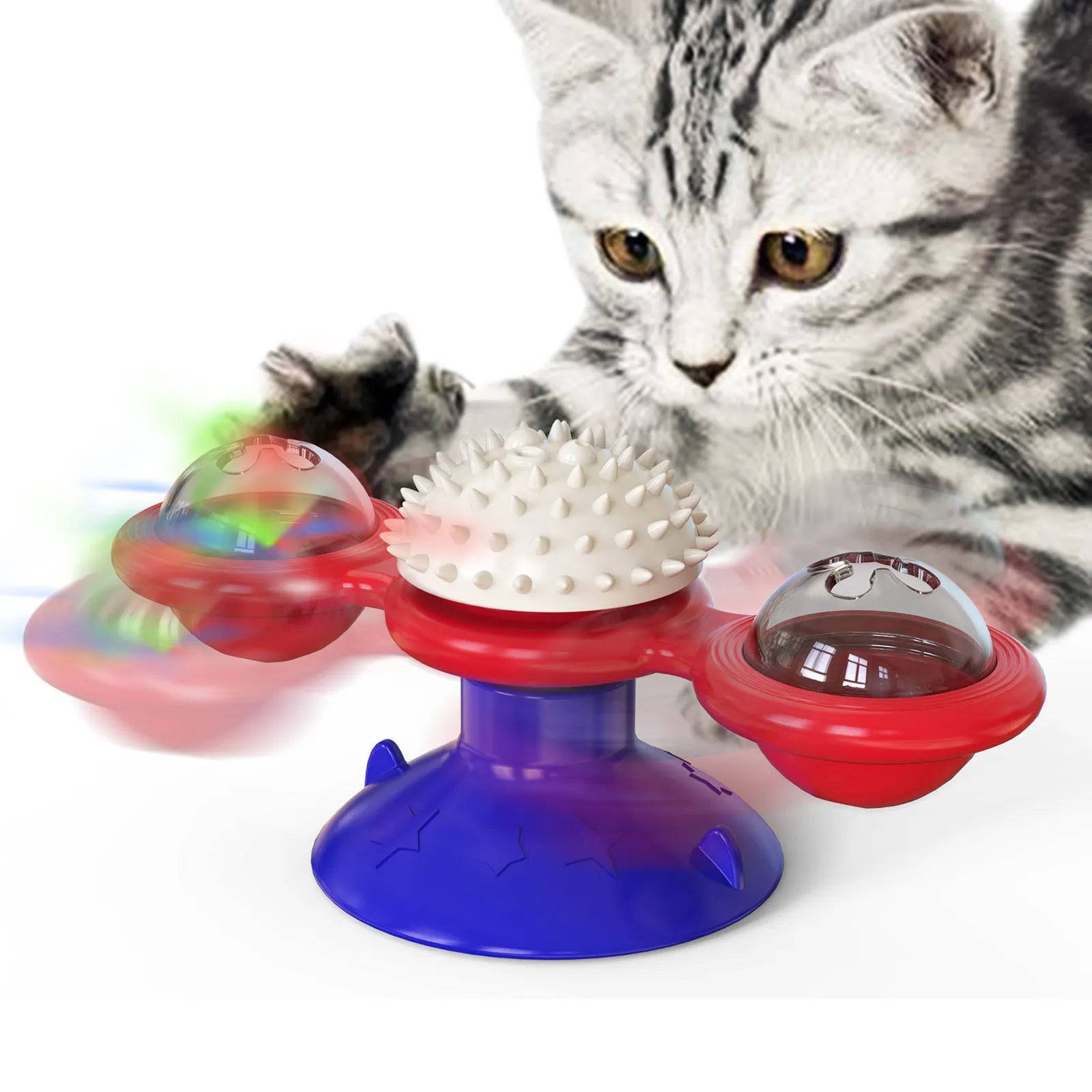 🌪️ Brinquedo Moinho de Vento Gato 3 em 1: Quebra-Cabeça Interativo, Escova de Dentes e Turntable!