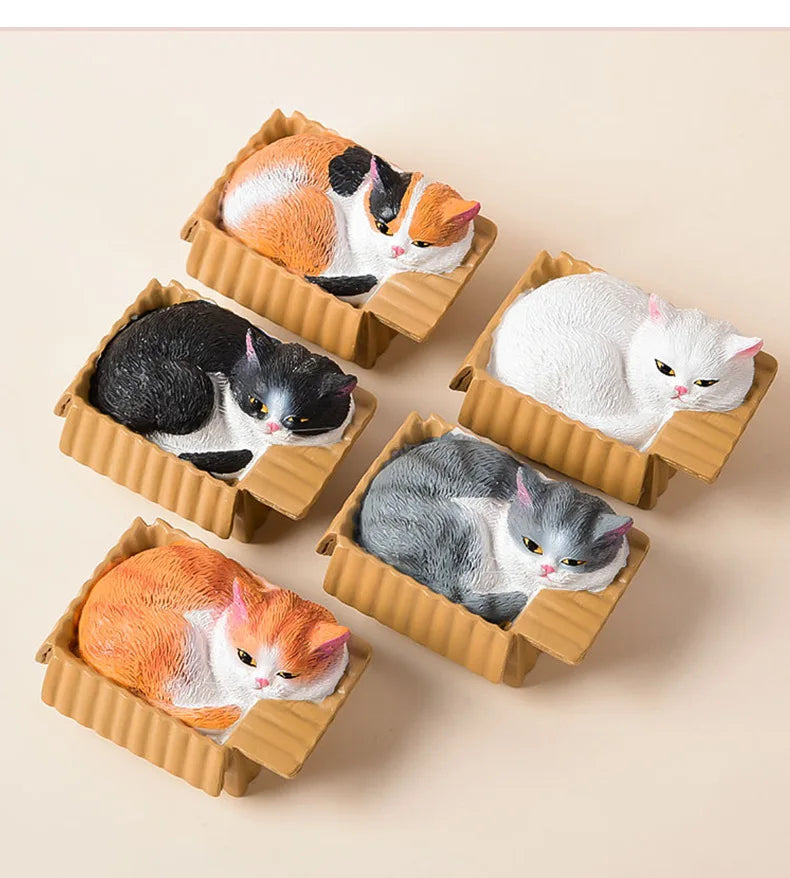 📦 Miniatura Decorativa Realista: Gatinho Aconchegante na Caixa – Toque de Carinho em Resina!