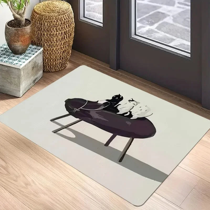 🐈‍⬛ Tapete Capacho Gato Preto Boas-Vindas: Antiderrapante, Lavável e Perfeito para Interior/Exterior!