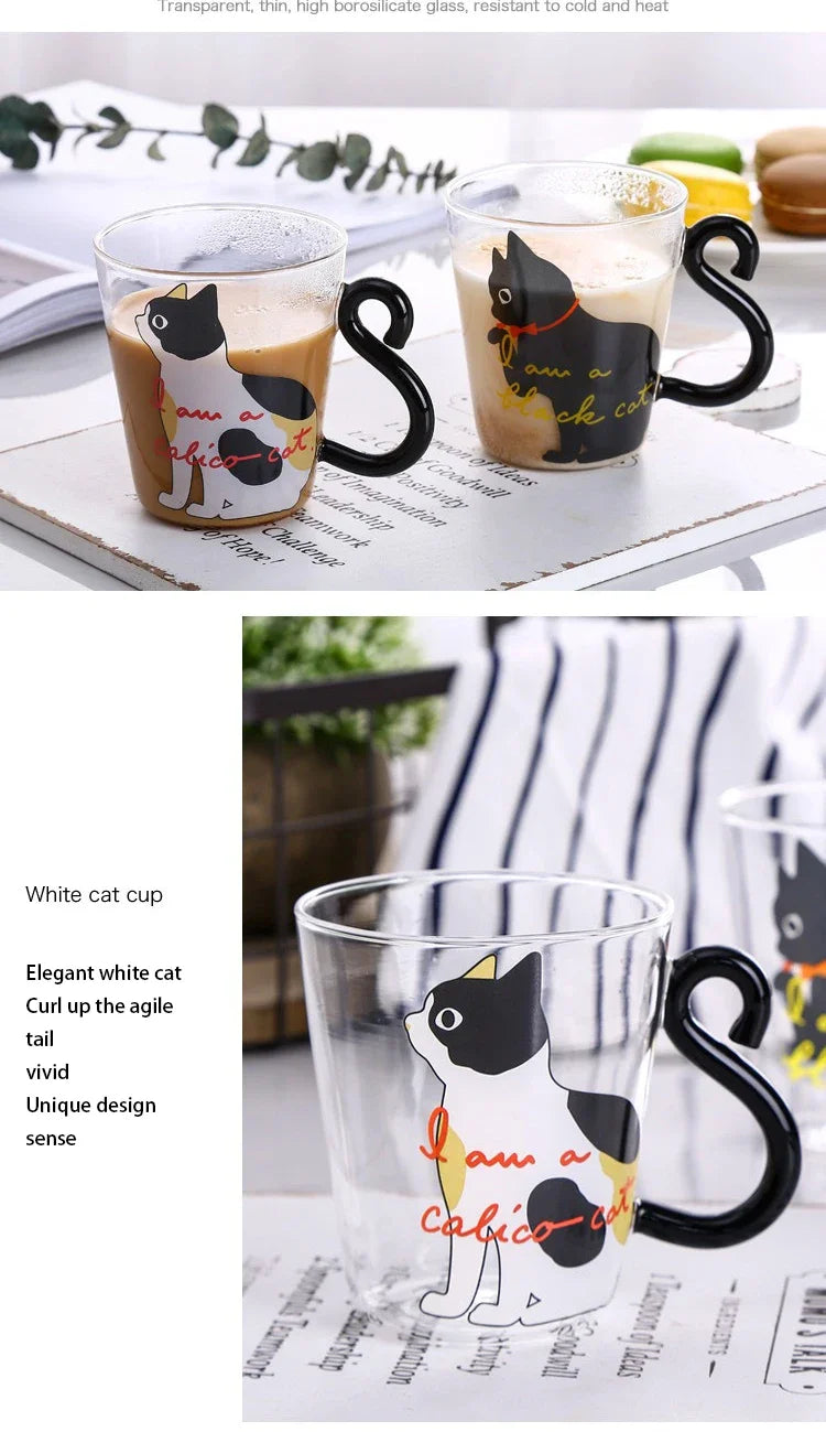 ☕ Caneca Cauda de Gato 3D (250ml): Vidro Borossilicato Resistente ao Calor – Presente Único para Cat Lovers!