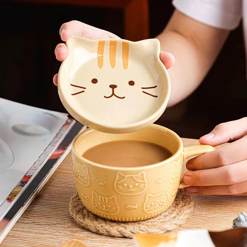 ☕ Caneca de Cerâmica Animal Cartoon: Com Tampa, Perfeita para Casais e Presentes Infantis!