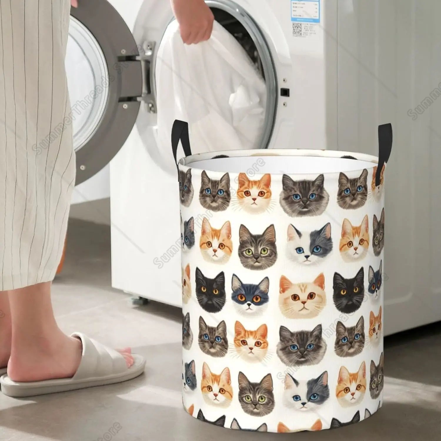 🧺 Cesto de Roupa Patinha Fofa: Estampa de Rosto de Gato – Organização Criativa para Quarto!