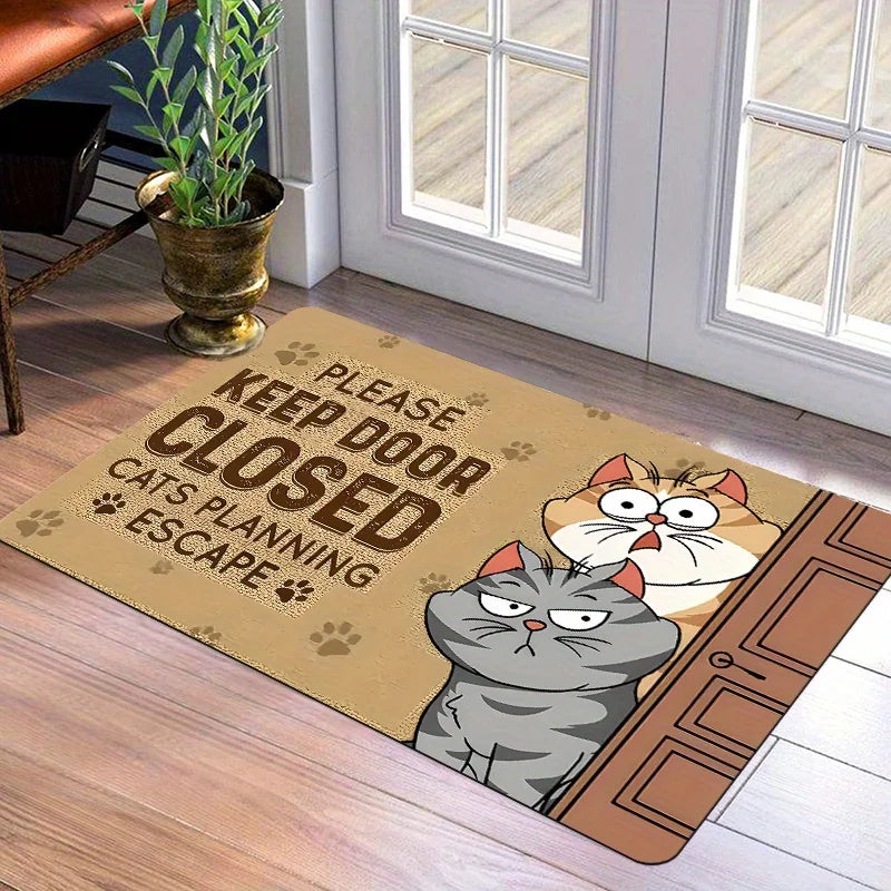 🚪 Capacho Gato em Fuga: "Mantenha a Porta Fechada, Gato Planejando a Fuga" – Antiderrapante e Divertido!