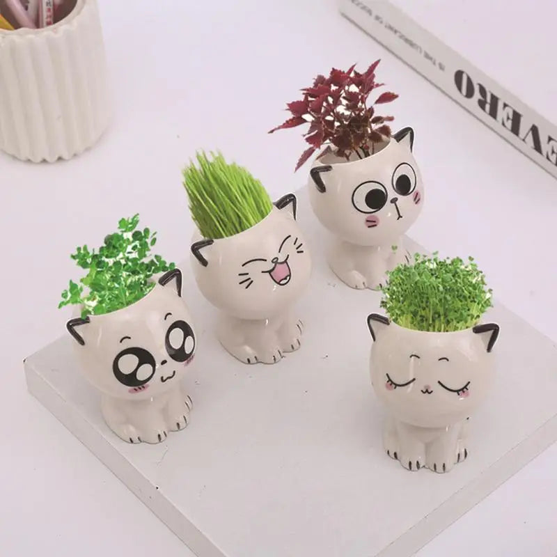 🪴 Vaso de Cerâmica Gatinho Cartoon Mini: Fofura Kawaii para Suculentas e Decoração!