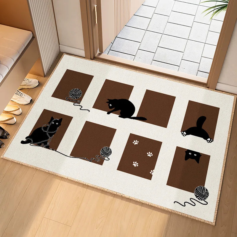 👣 Tapete de Entrada Gato Preto Minimalista: Pegadas de Pata e Base Antiderrapante!