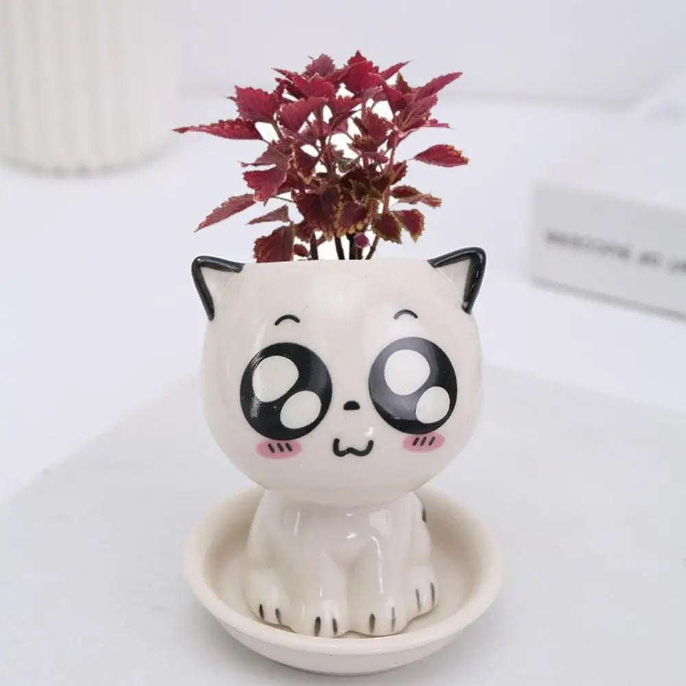 🪴 Vaso de Cerâmica Gatinho Cartoon Mini: Fofura Kawaii para Suculentas e Decoração!