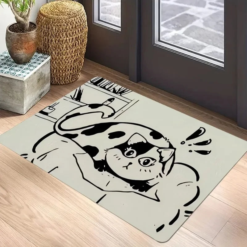 🐈‍⬛ Tapete Capacho Gato Preto Boas-Vindas: Antiderrapante, Lavável e Perfeito para Interior/Exterior!