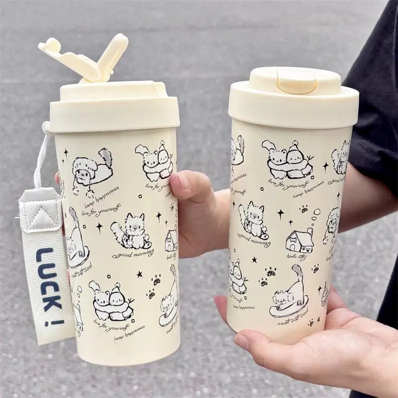 ❄️ Garrafa Térmica Gato Boneco de Neve: Aço Inoxidável, Canudo e Charme de Natal!