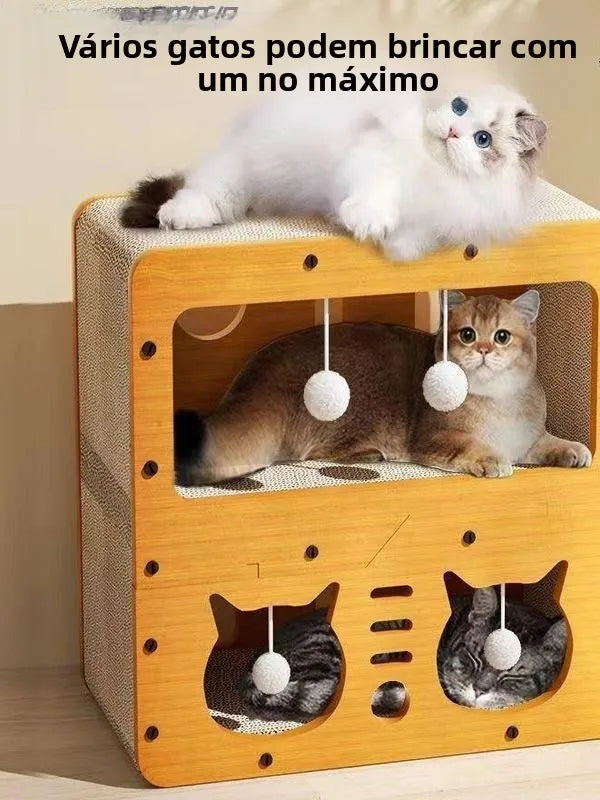 🏡 Vila Espaçosa de Madeira Premium: Toca de Luxo, Arranhador e Escalada Integrados!