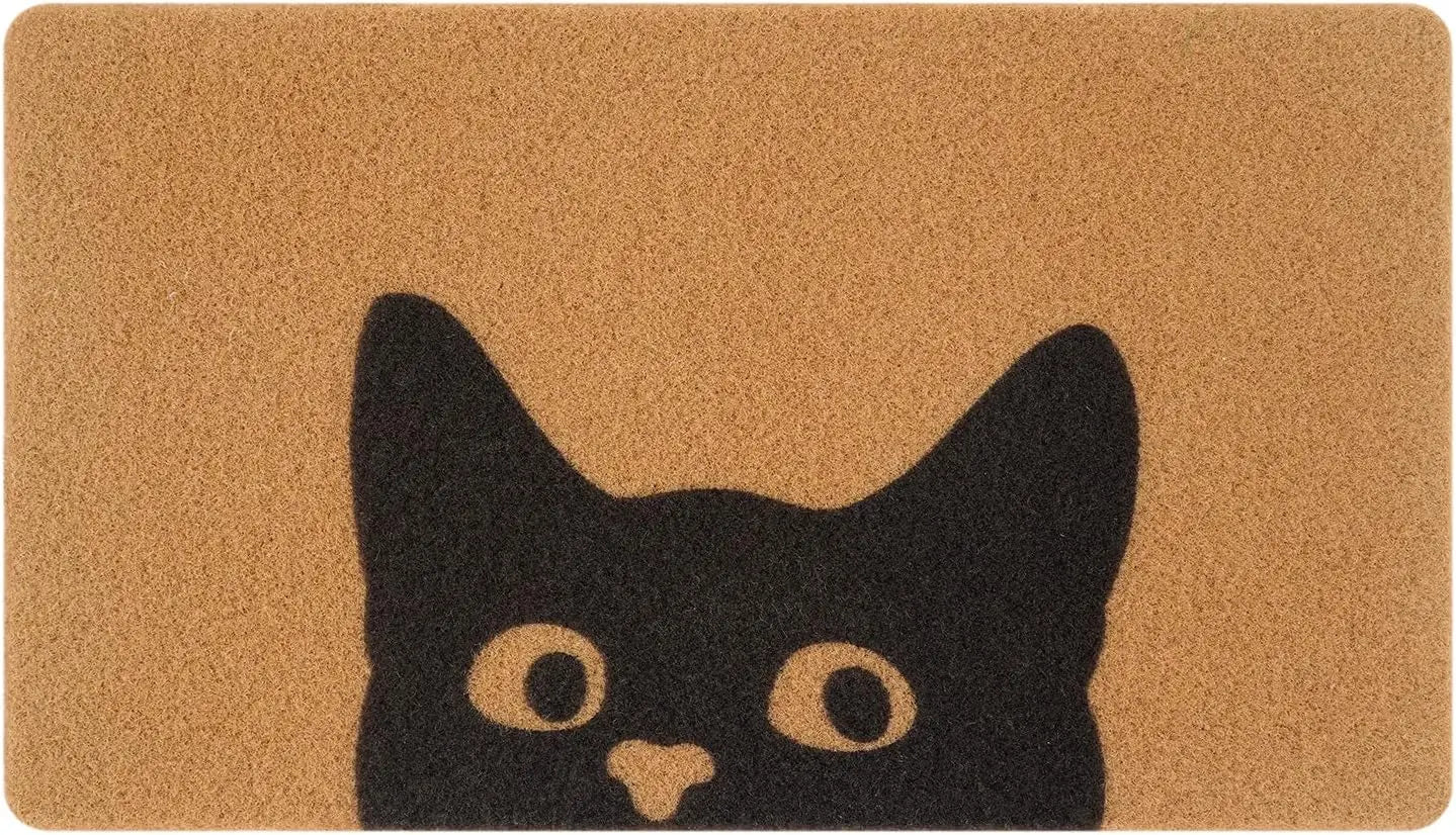 🚪 Tapete Capacho Gato Fofo Boas-Vindas: 100% Poliéster, Antiderrapante e Durável para Interior/Exterior!