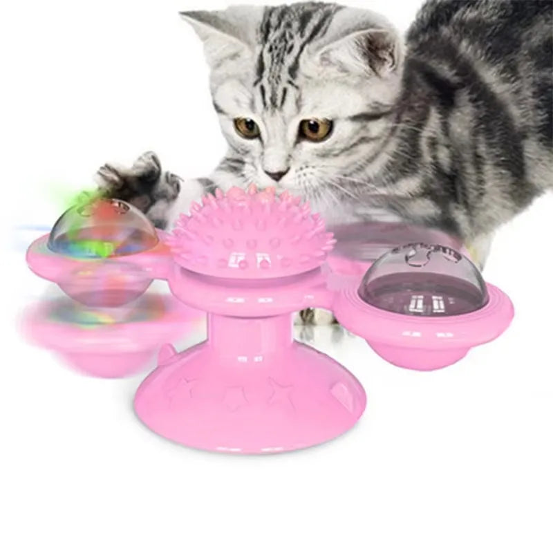 🌪️ Brinquedo Moinho de Vento Gato 3 em 1: Quebra-Cabeça Interativo, Escova de Dentes e Turntable!