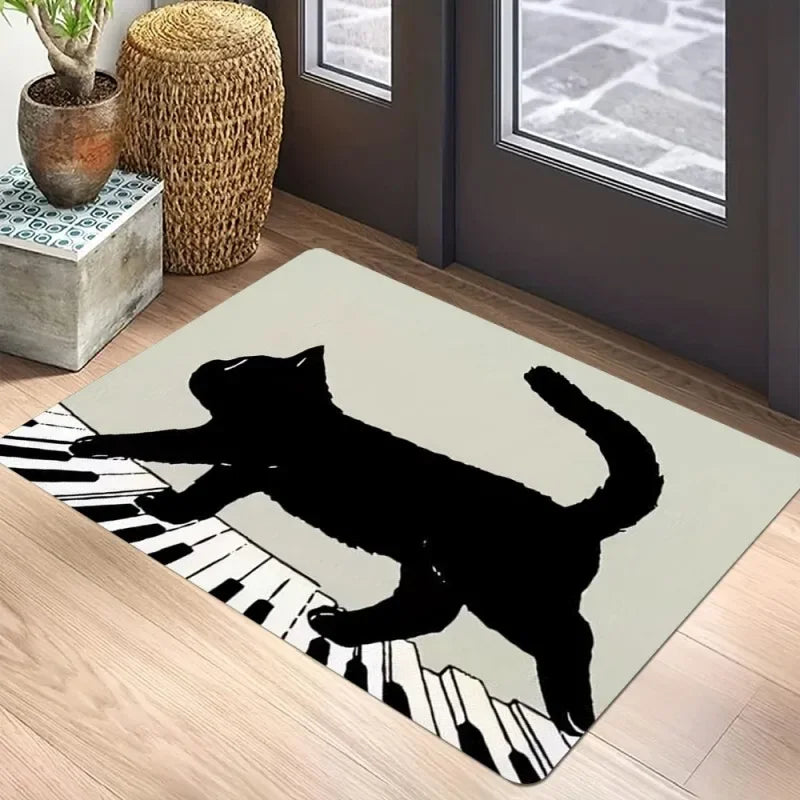 🐈‍⬛ Tapete Capacho Gato Preto Boas-Vindas: Antiderrapante, Lavável e Perfeito para Interior/Exterior!