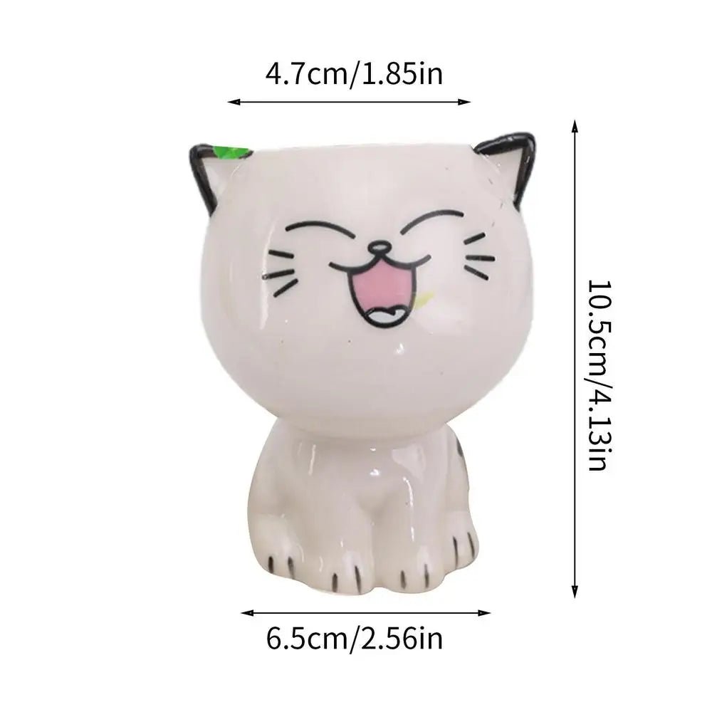 🪴 Vaso de Cerâmica Gatinho Cartoon Mini: Fofura Kawaii para Suculentas e Decoração!