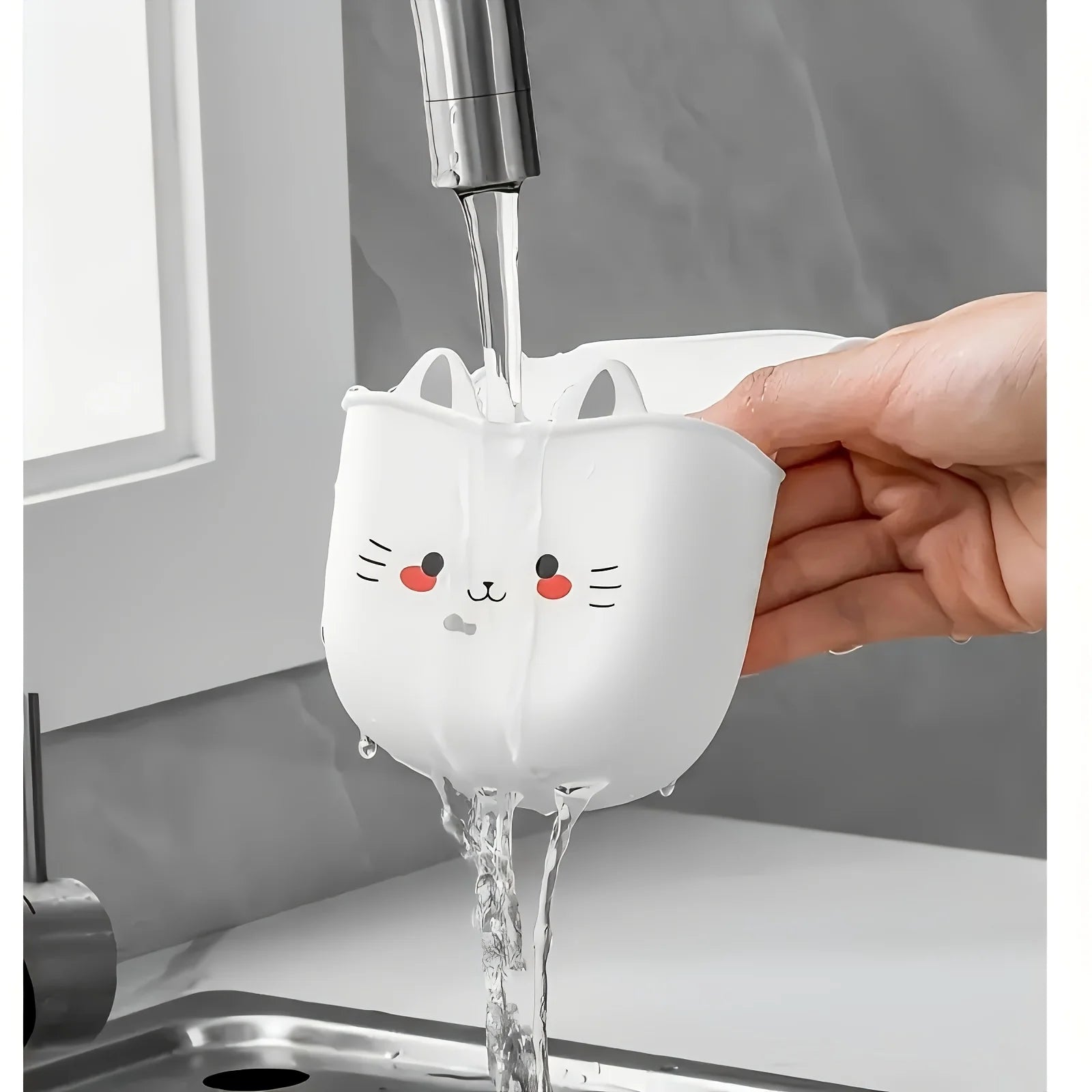 😺 Cesta Organizadora Patinha de Gato: Porta-Esponja em Silicone Branco para Torneira/Pia!