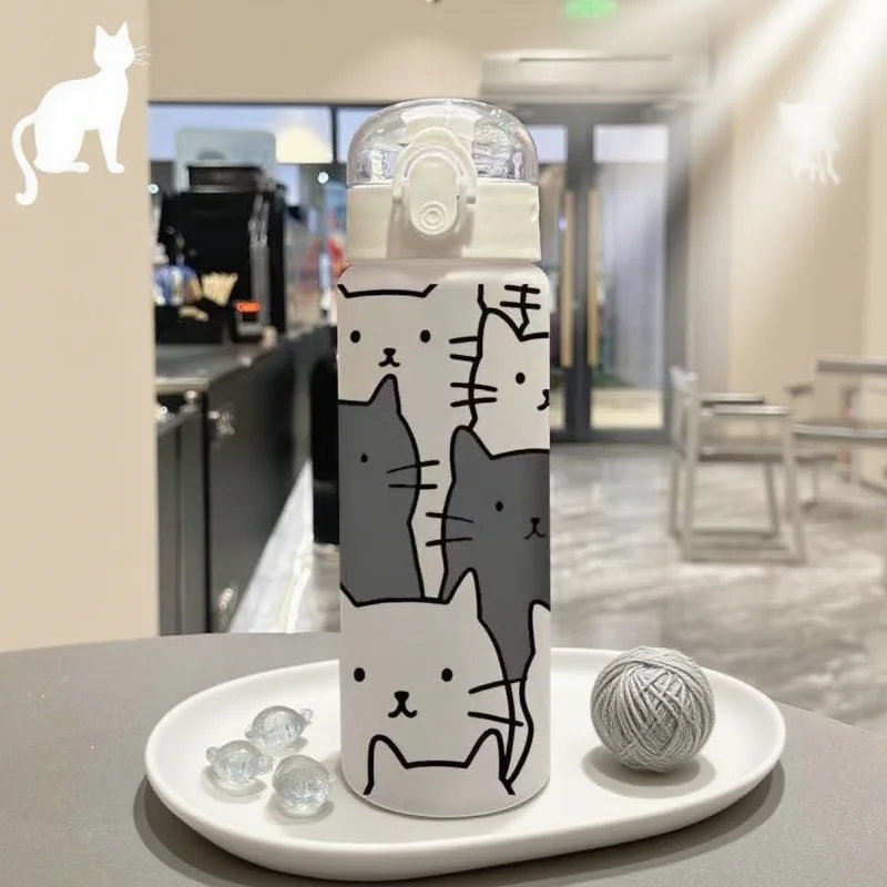 💧 Garrafa de Água 780ML Gato Cartoon 3D: Antivazamento, Durável e Perfeita para Férias!