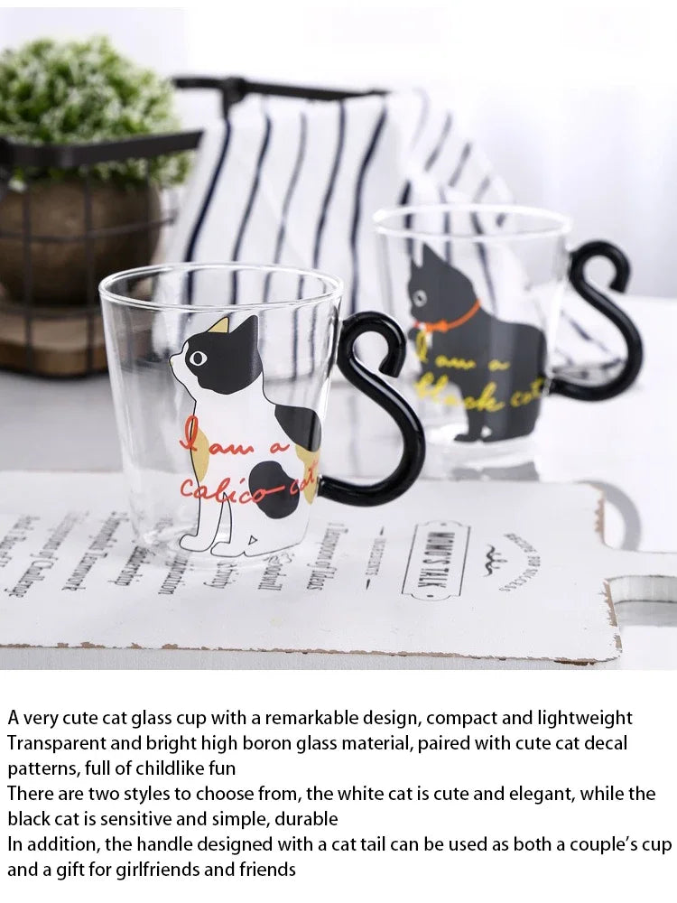 ☕ Caneca Cauda de Gato 3D (250ml): Vidro Borossilicato Resistente ao Calor – Presente Único para Cat Lovers!