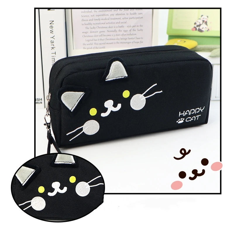🐾 Estojo Gato Preto e Branco: Grande Capacidade, Portátil e Organização Inteligente!
