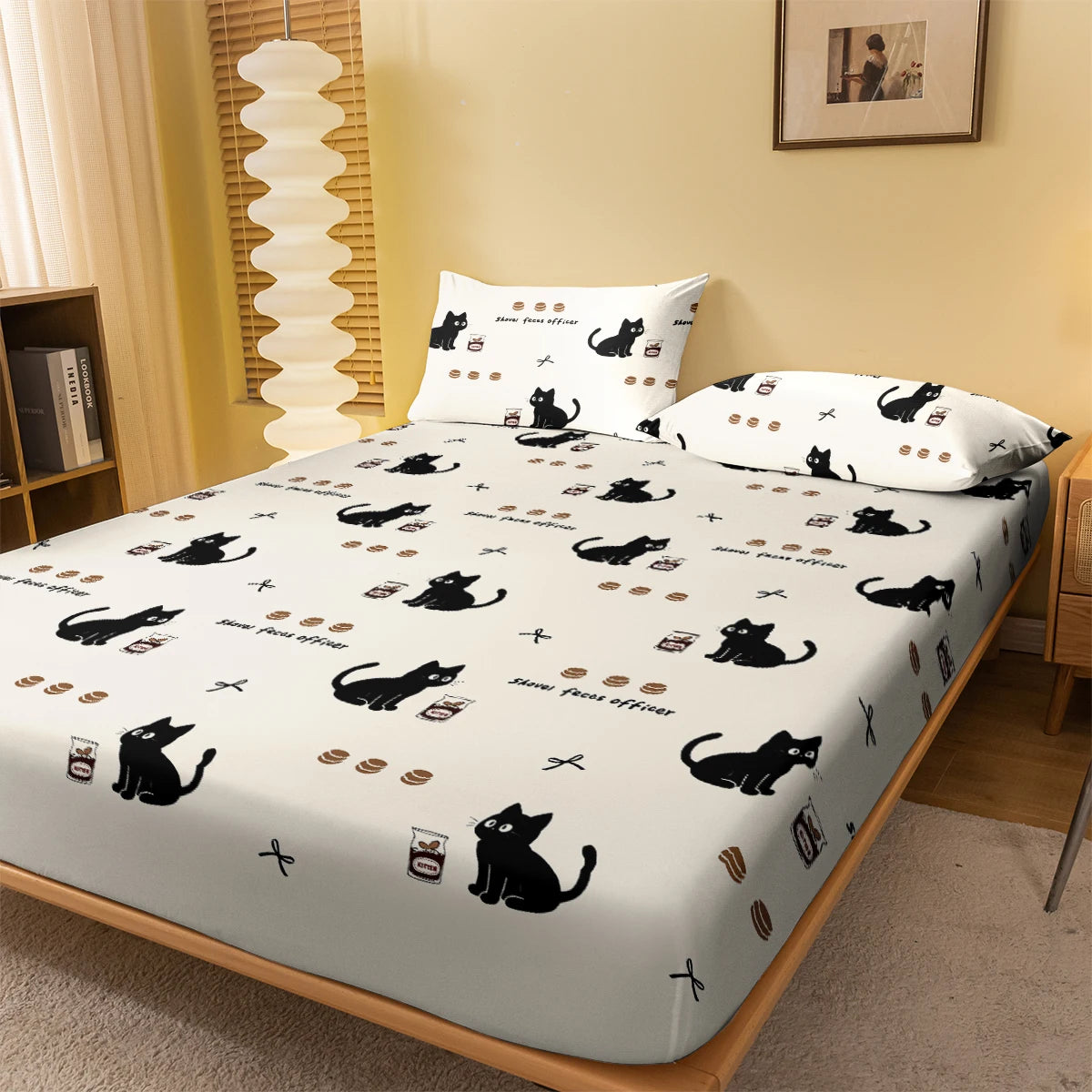😻 Lençol de Elástico Gato Cartoon Fofo: Estampa Exclusiva com Acabamento Fosco!