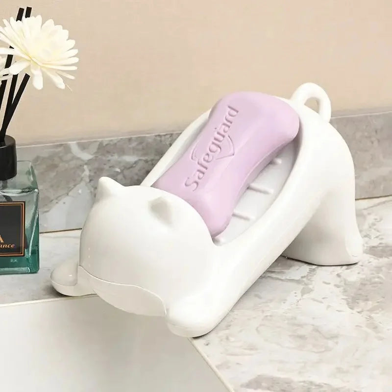 🧼 Saboneteira Gato Cartoon Fofa: Plástico com Drenagem – Decoração e Higiene para o Banheiro!