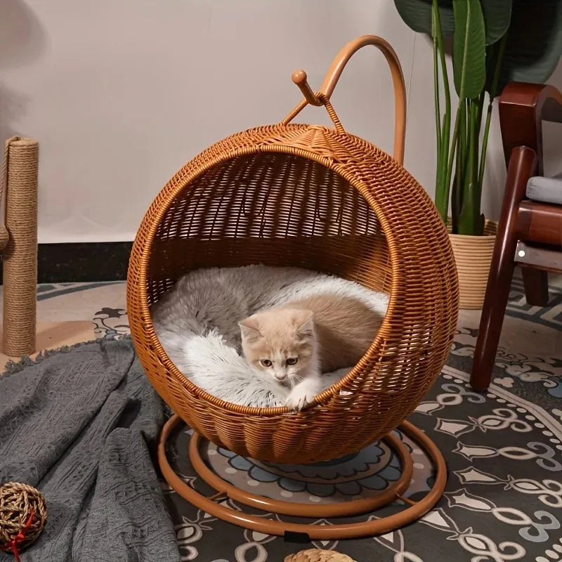 🧺 Cama Rede Luxo "Cesto de Frutas": Um Ninho Artesanal e Exclusivo para o Seu Gato!