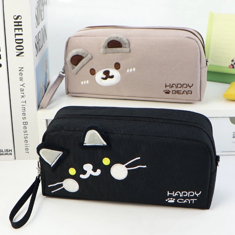 🐾 Estojo Gato Preto e Branco: Grande Capacidade, Portátil e Organização Inteligente!
