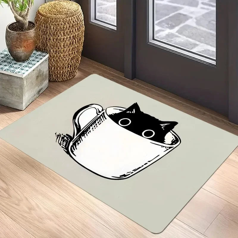 🐈‍⬛ Tapete Capacho Gato Preto Boas-Vindas: Antiderrapante, Lavável e Perfeito para Interior/Exterior!