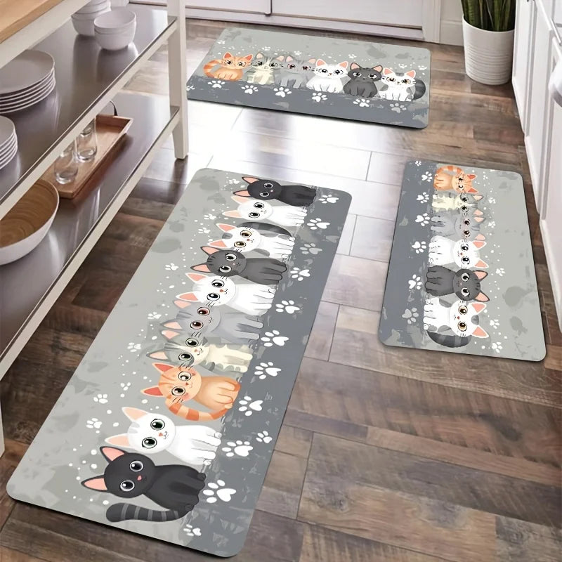 😻 Tapete Gatinho Fofo VIKAMA: Super Absorvente, Antiderrapante – Ideal para Cozinha, Banheiro e Entrada!