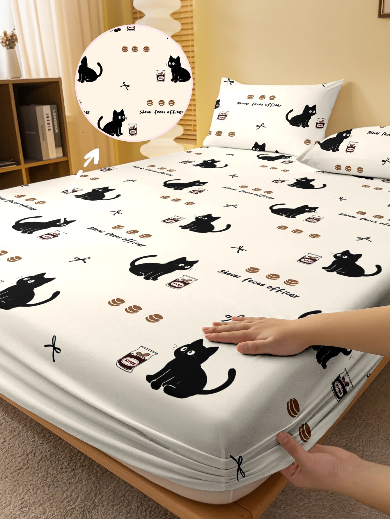 😻 Lençol de Elástico Gato Cartoon Fofo: Estampa Exclusiva com Acabamento Fosco!