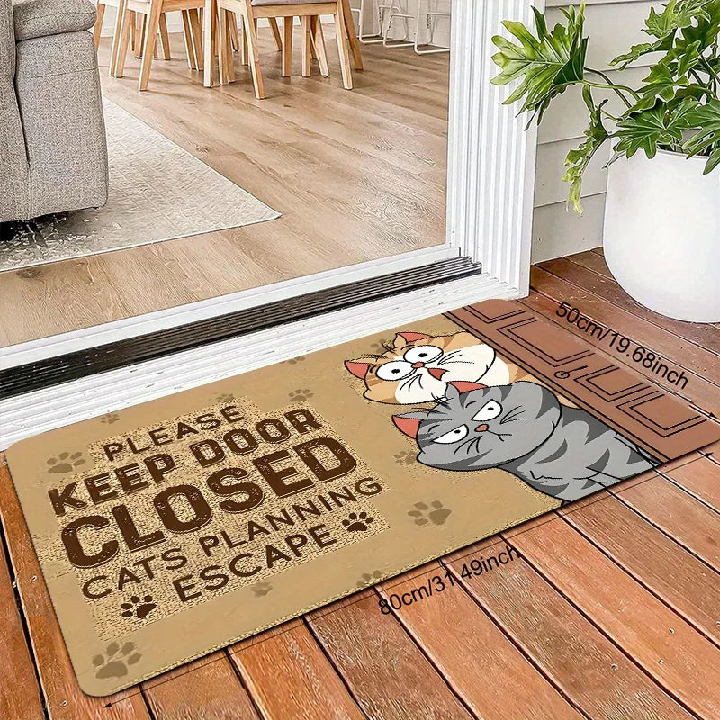 🚪 Capacho Gato em Fuga: "Mantenha a Porta Fechada, Gato Planejando a Fuga" – Antiderrapante e Divertido!