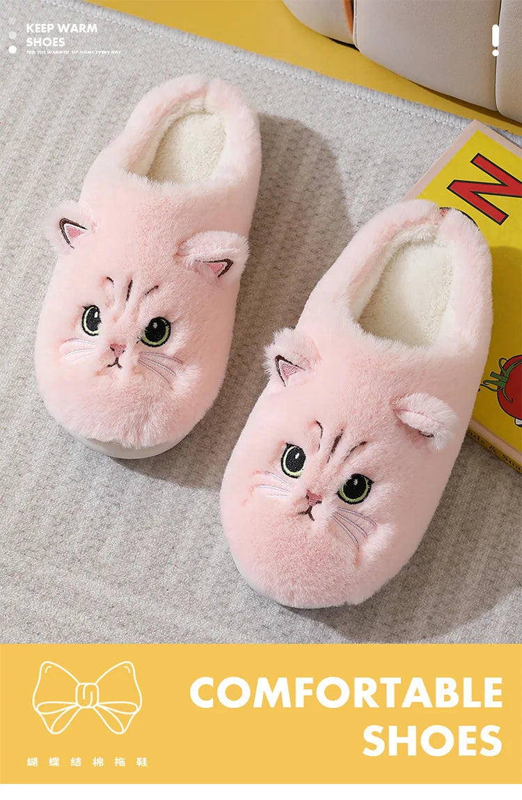 🐾 Pantufas Gato Cartoon Quentinhos: Pelúcia Antiderrapante – Conforto para os pes!