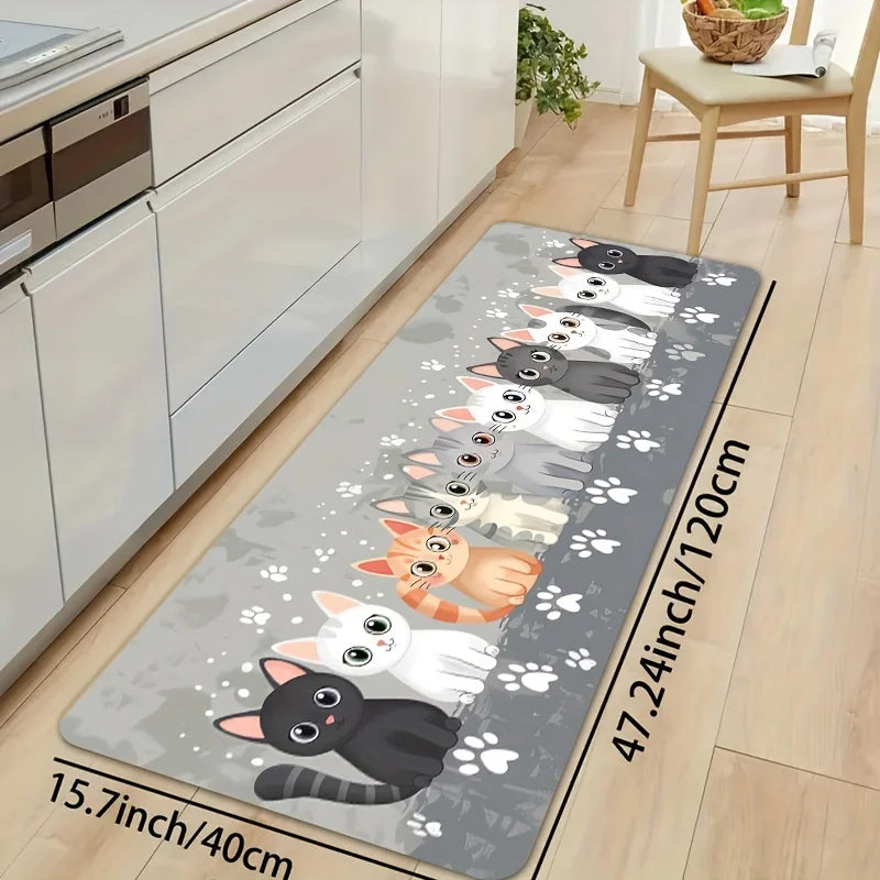 😻 Tapete Gatinho Fofo VIKAMA: Super Absorvente, Antiderrapante – Ideal para Cozinha, Banheiro e Entrada!