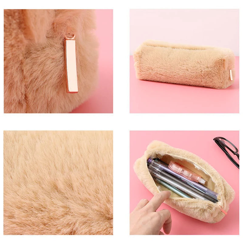 💖 Estojo de Pelúcia Kawaii Grande Capacidade: Bolsa Fofa para Lápis e Material Escolar!