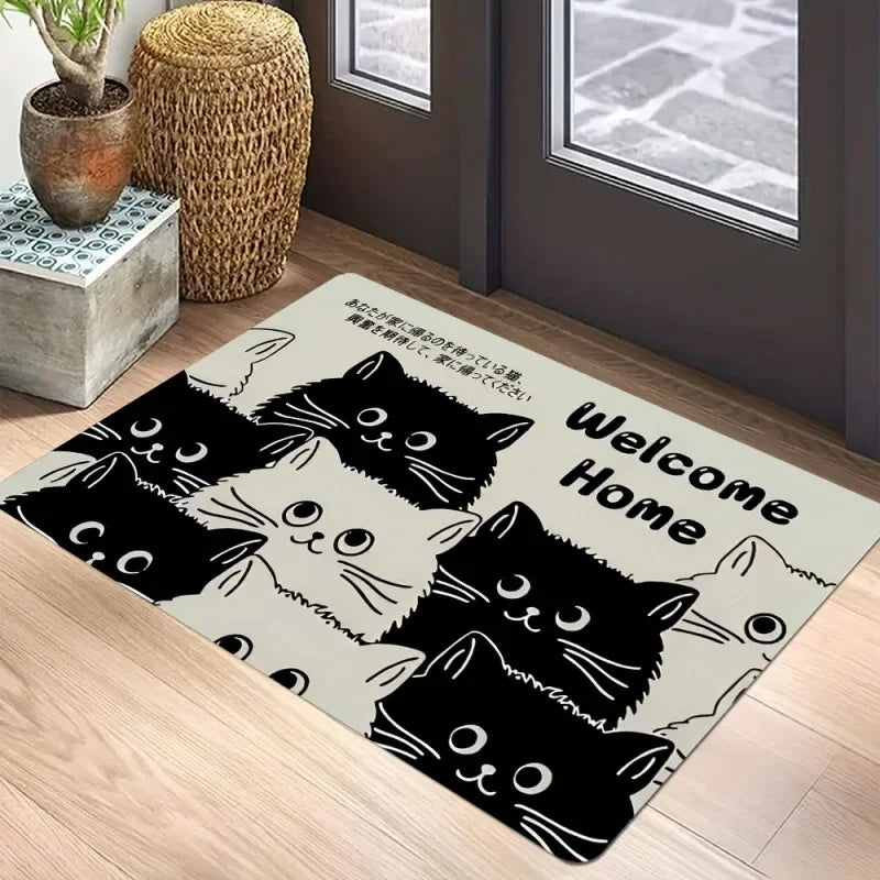 🐈‍⬛ Tapete Capacho Gato Preto Boas-Vindas: Antiderrapante, Lavável e Perfeito para Interior/Exterior!
