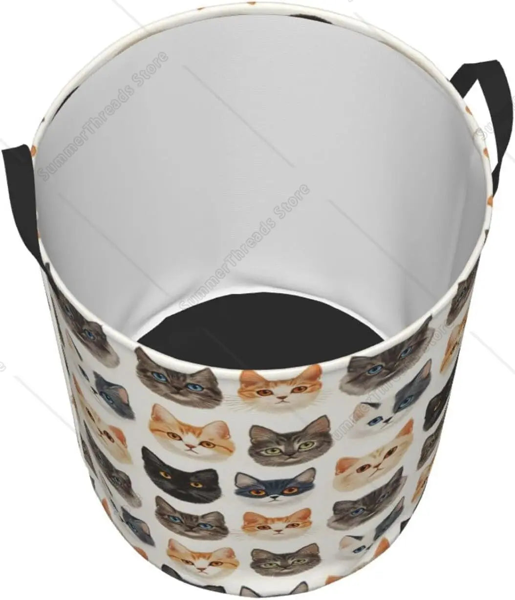 🧺 Cesto de Roupa Patinha Fofa: Estampa de Rosto de Gato – Organização Criativa para Quarto!