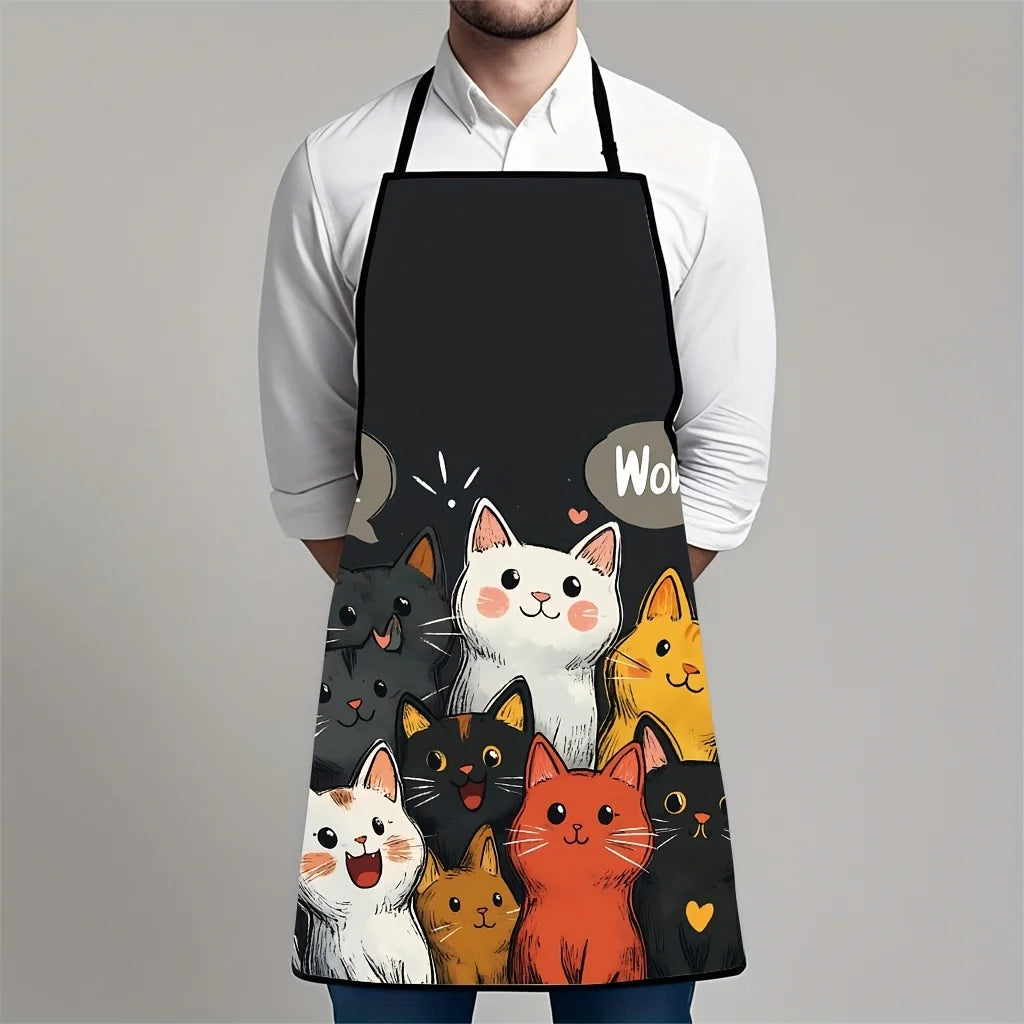 😻 Avental Cartoon Gatos e Corações: Poliéster Vibrante – Estilo e Proteção para Cozinhar!