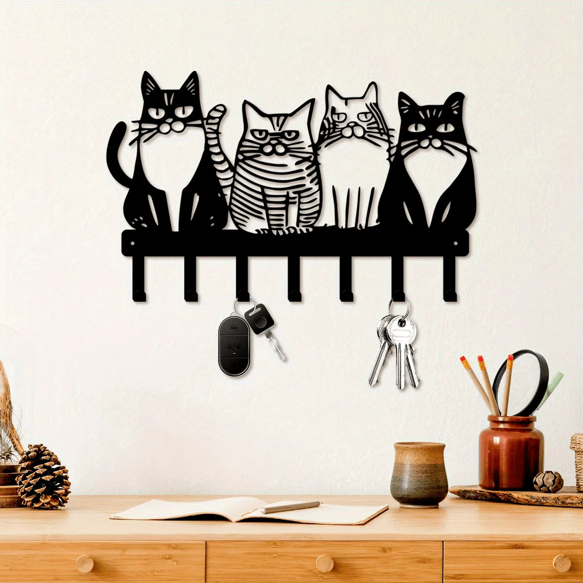 🗝️ Gancho de Parede Gato Charmoso: Metal Resistente para Chaves, Casacos e Toalhas – Organização Felina!